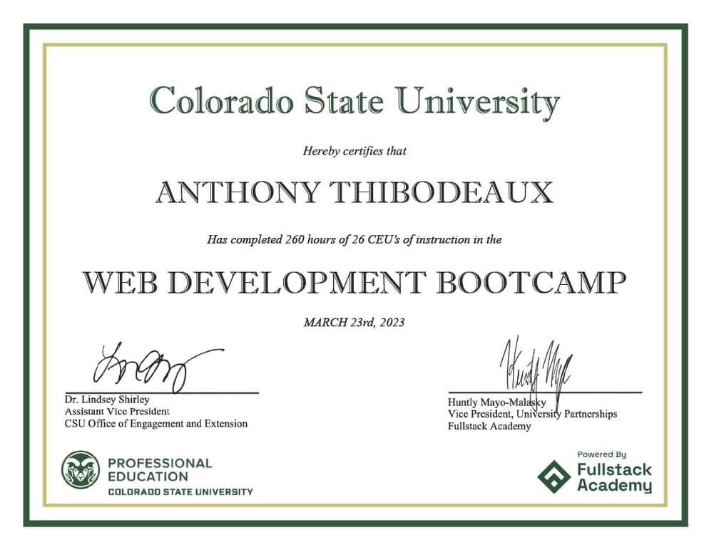 Certificate for completing FullstackAcademy